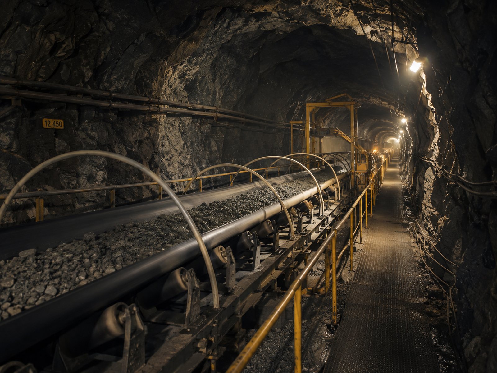 Conveyor running through an underground mine drive